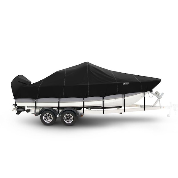 Eevelle Boat Cover BAY BOAT Rounded Bow, Low or No Bow Rails, Outboard Fits 34ft 6in L up to 120in W Black WSCCB34120B-BLK - main